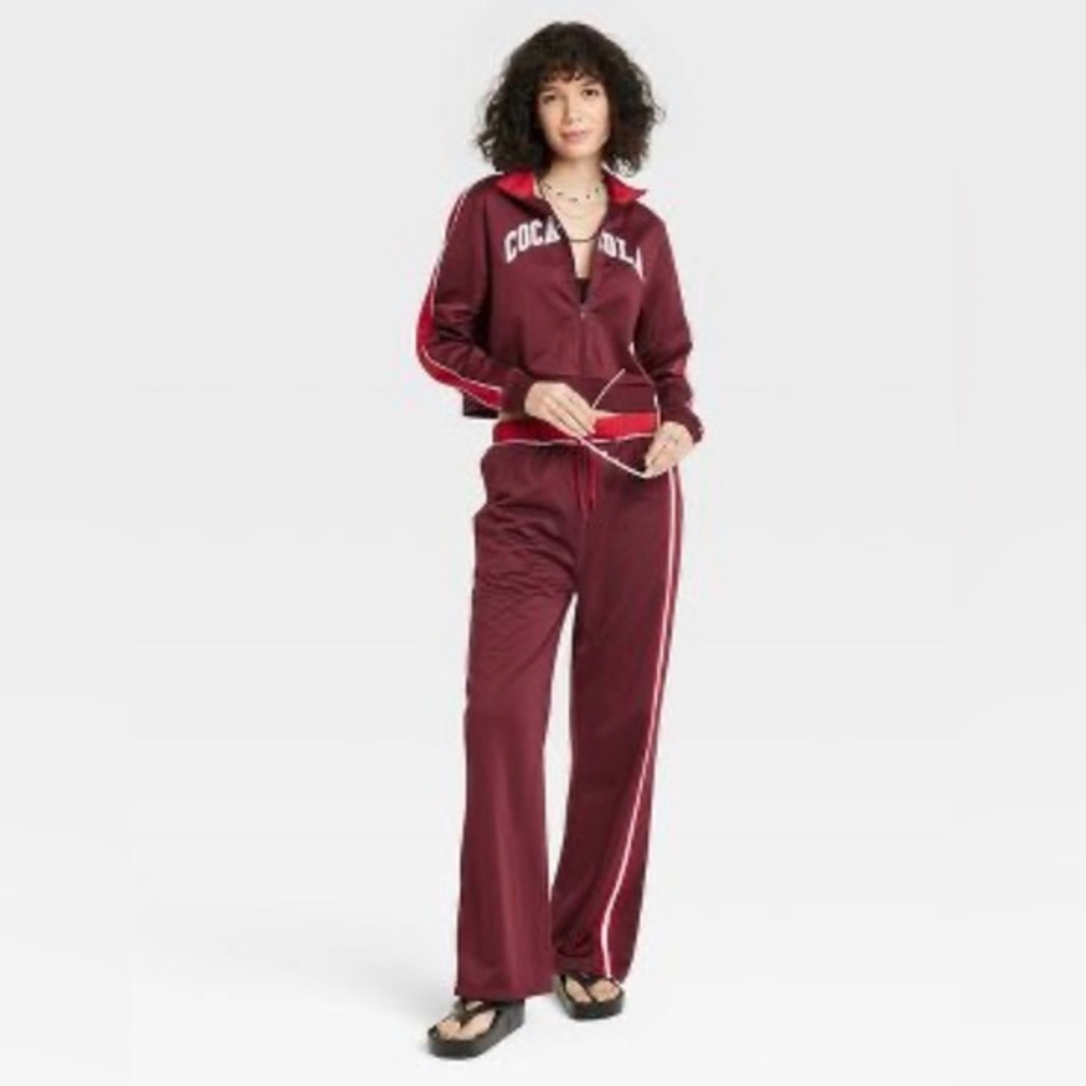Coca-Cola red tricot Zip-Up top (XS) & Wide Leg pants (small) retro tracksuit